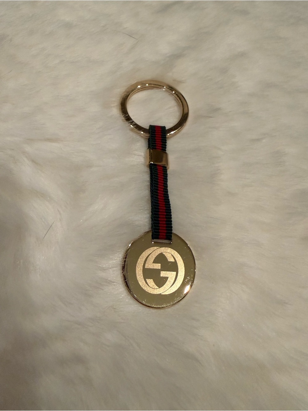 Gucci Red and Green Web Stripe Gold-Tone Logo Keyring - Picture 4 of 9